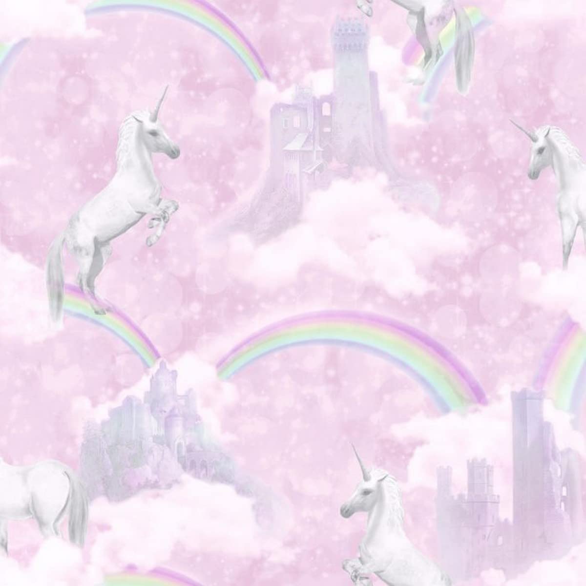 Holden Unicorns Pattern Children's Wallpaper with Glitter Motif - Castle & Rainbow (Code 12480)