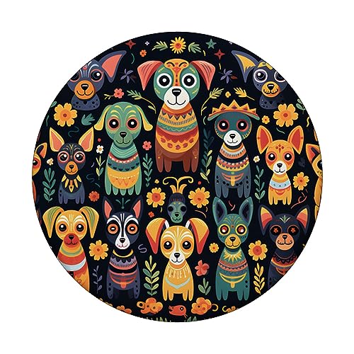 Sugar Skull Style Dogs Mexican Day of the Dead Festival PopSockets Swappable PopGrip, Black - Image 3