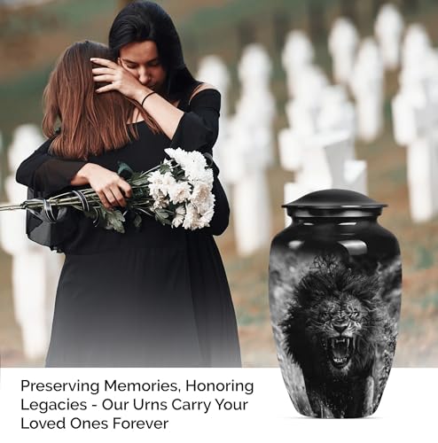 Image of Personalized Lion - Ashes Urns Human Remains - Memorial Urn for Ashes - 10 Inch - Large with Velvet Bag - Burial Urn for Mom & Dad - Large Decorative Urn - Cremation Urns - Funeral Urns