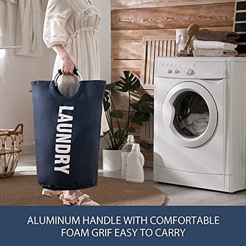 YOUDENOVA-Panier-a-linge-pliable-Capacite-de-82-l-Avec-poignee-Bleu-fonce-Taille-unique