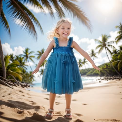 Baby Girls Layered Tulle Dress, Sleeveless Princess Tutu Dress with Back Butterfly,Strap Mesh Fluffy Flower Casual Sundress2