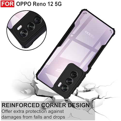 Image of Zapcase Back Case Cover for Oppo Reno 12 5G | Compatible for Oppo Reno 12 5G Back Case Cover | Clear Case with Camera Protection | (TPU + PC | Matte Black)