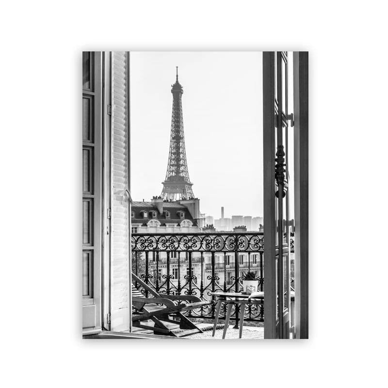 Peinture sur toile Paris : tableau déco nature noir et blanc 40x50 cm