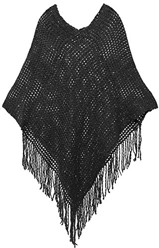 AshopZ Womens Soft Knit Shawl Wrap Tassel Edge Sweater with Sequins,Black AshopZ Womens Soft Knit Shawl Wrap Tassel Edge Sweater with Sequins,Black