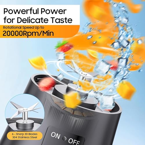 Image of Portable 450ml Juicer Blender, 6-Blade USB Rechargeable Personal Mixer Bottle with Built-In Jar, Smoothie & Protein Shake Maker, Multicolor (J-1)