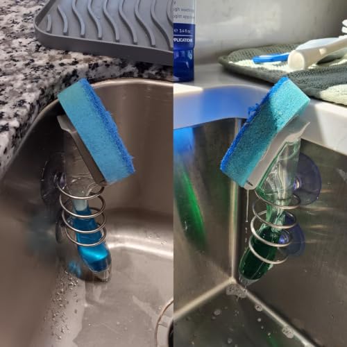 Dish Wand Holder Kitchen Sink Sponge Holder with Suction Cup, Silver