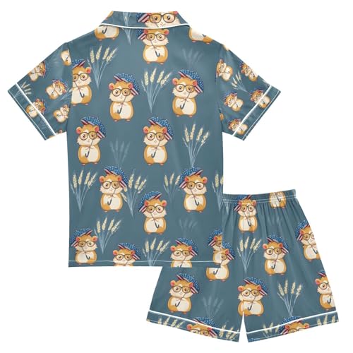 senya The Usa Cute Hamster Satin Summer Pajama Sets Silk Short Sleeve Button Down Sleepwear2