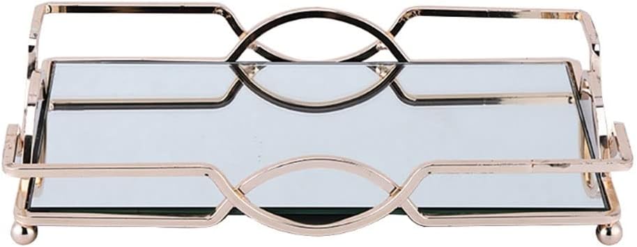 Rectangle Mirror Tray Display Dresser Serving Tray Storage Makeup Organizer for Bathroom Kitchen (D 1)