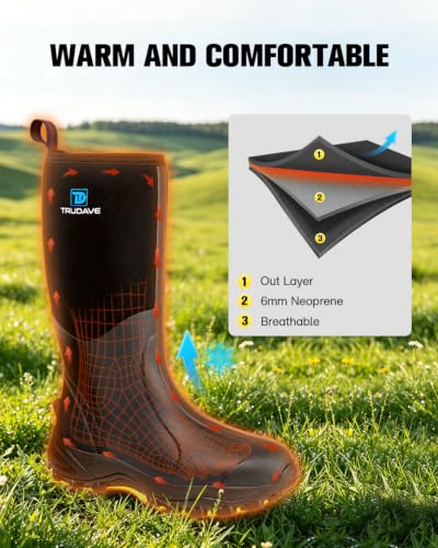 Image of Trudave Rubber Boots for Men & Women with Steel Shank, Mens Rain Boots Waterproof Insulated, Reliable 6mm Neoprene Warm Anti-slip High Traction Multi-season Dry Mud Boot for Outdoor, Work, Hunting