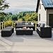 Yaheetech 5er Gartenmöbel Set Balkonmöbel Set aus PE-Rattan Wetterfest Terassenmöbel Außen mit 2 Ecksofa & Sofa & Stuhl & Beistelltisch & Sitzkissen für Garten/Balkon/Terrasse (Schwarz & Hellgrau)
