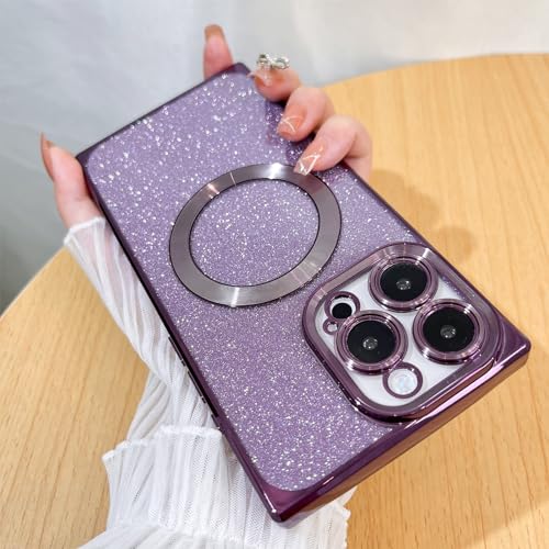 Coque iPhone 15 Pro Max TPU souple léopard violette paillettes MagSafe