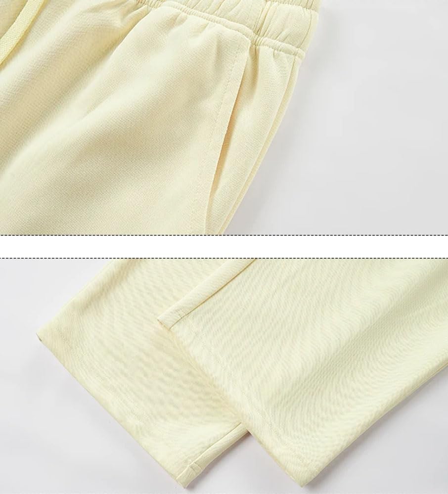 Solid Color Casual Simple High Waist Elastic Drawstring Splicing Cotton Men's Wide Leg Pants3