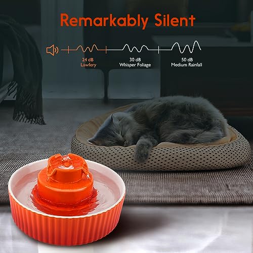 Image of Lawfery Ceramic Cat Water Fountain, 2.1L /70oz Cat Fountain with 3 Carbon Filters and 2 Water Pumps, Cupcake Pet Water Fountain for Cats and Dogs (Orange)