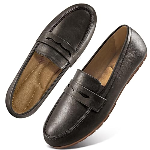 Image of Ecetana Womens Loafers Comfortable for Work: Cushion & Lightweight Slip On Business Casual Flat Shoes - Long Hours of Standing Walking - Penny Loafers for Daily Commuters
