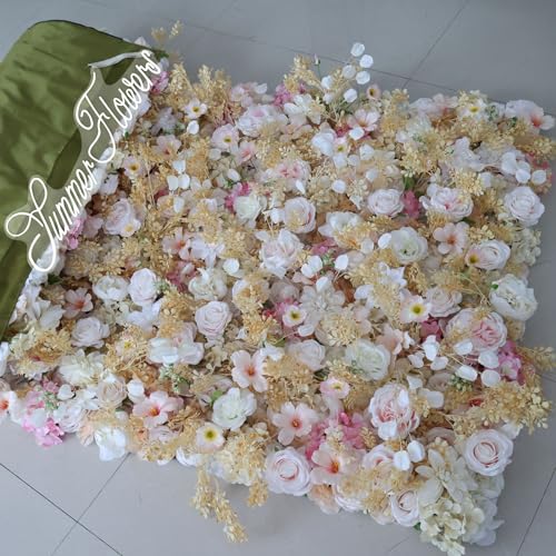 OREKPOT Artificial Flower Wall Backdrop Panels,Handmade Romantic Large Wedding Backdrop