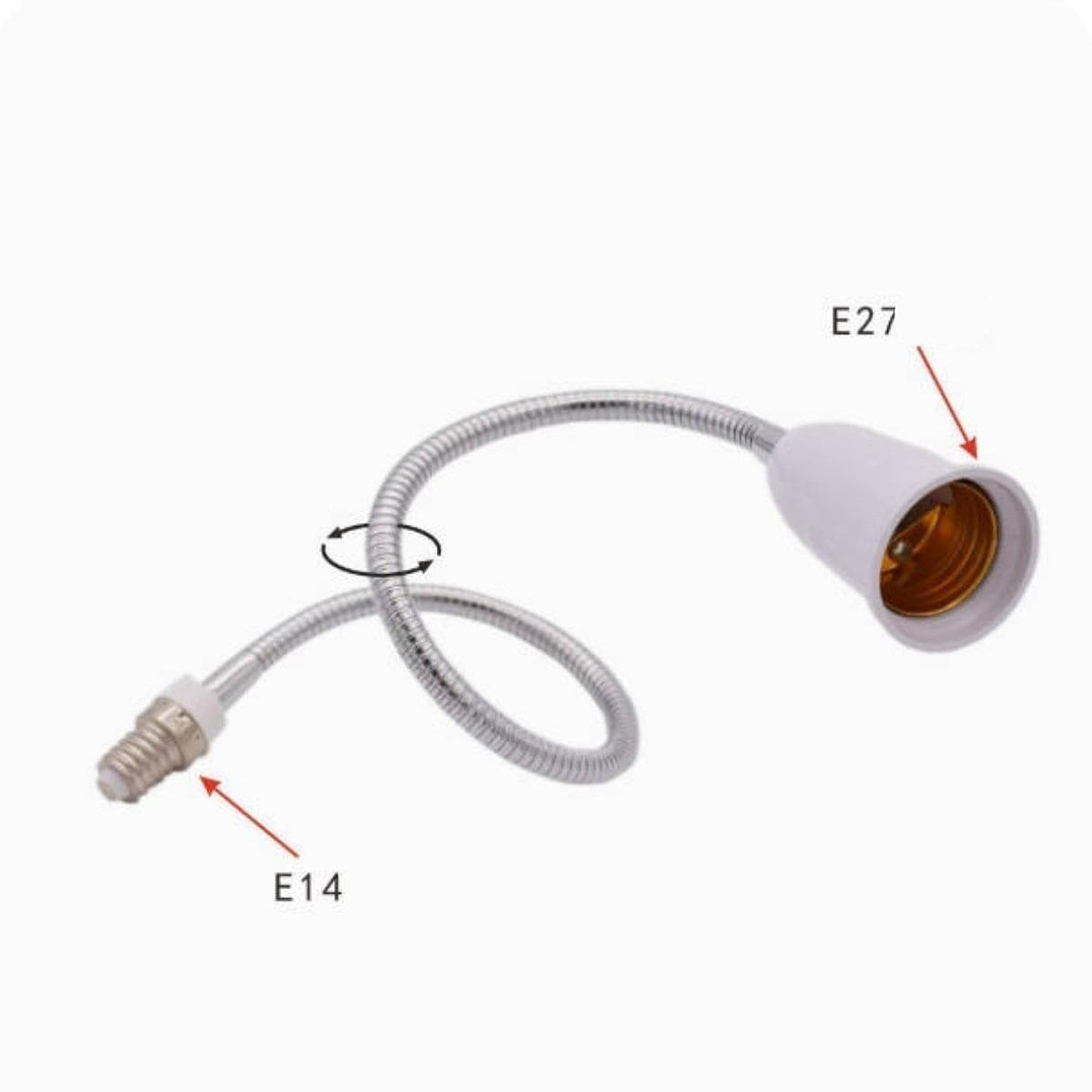 F Fityle 2x Adattatore Portalampada Rotante E14 a E27 con Prolunga Portalampada Gooseneck 360 Gradi Regolabile Presa Lampadina Base Estensibile in Pp Alluminio