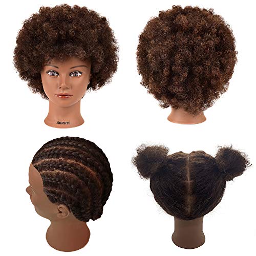 Mannequin Head 100% Human Hair Training Head Kinky Curly Hair Hairdresser Manikin Head African American Training Head Cosmetology Doll Head for Hairdresser Practice Styling Braiding with Clamp Stand