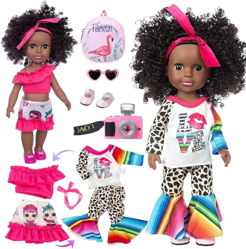 Muñeca bebé negra de 14.5 pulgadas con accesorios miniatura 1