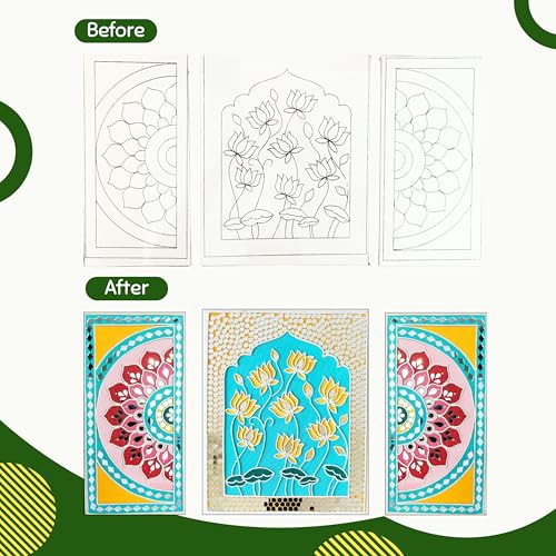 Image of HobbyNest DIY Lippan Art Kit | Mud Mirror Craft Kit for Wall Decor | Art & Craft Hobby Kit for Kids & Adults | Canvas Painting | DIY Lippan Art Painting | Lippan Art (Lotus Mandala Trio)