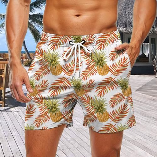 Beach Shorts for Men,Pineapple Tropical Shorts for Men | Drawstring Quick Dry Swimwear Bathing Suit Daily Wear4
