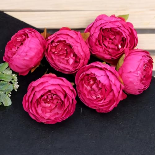 Image of SATYAM KRAFT 6 Pcs Artificial Rose Flower Heads, Big Fake Flowers,Pooja Thali Decor, Festival & Events, Home,Table, Bedroom,Wedding Decoration Items (6 Pieces) (Dark Pink)