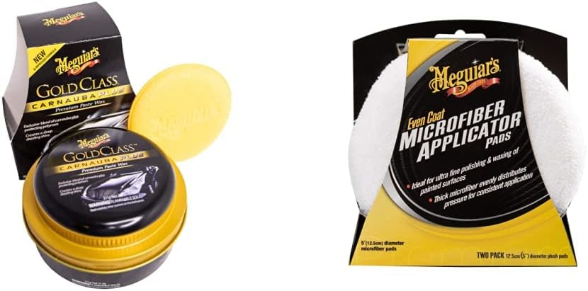 G7014EU Gold Class Carnauba Plus Premium Paste Car Wax 311g & X3080EU Even Coat 5 Inch Microfibre Applicator Pads (2 Pack) for Hand Applying Compounds, Polishes and Leather Cleaners