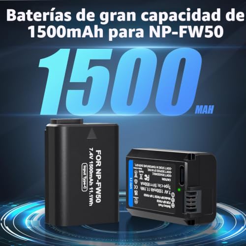 Baterías NP-FW50 con carga tipo C para cámaras Sony Alpha 2