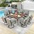 EROMMY 9-Piece Outdoor Dining Set, 8 Swivel Wicker Chairs with Thick Cushions & Wood-Like Dining Table with Umbrella Hole, Patio Furniture Set for Porch, Garden, Backyard, Poolside, Deck, Grey