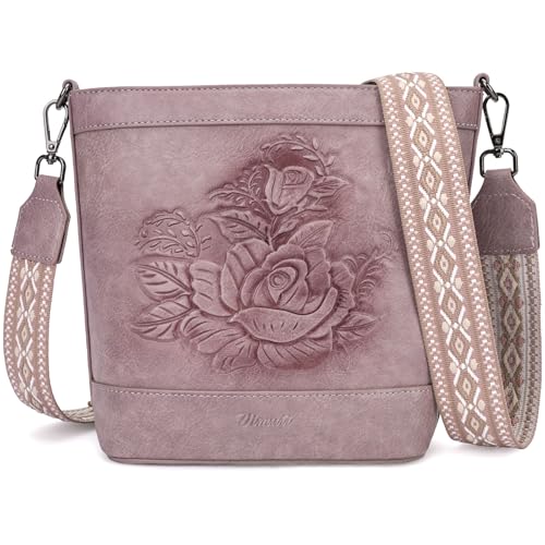 Image of Crossbody Purses for Women, Trendy Embossed Vegan Leather Bucket Bag, Travel Shoulder Handbag with 2 Detachable Straps