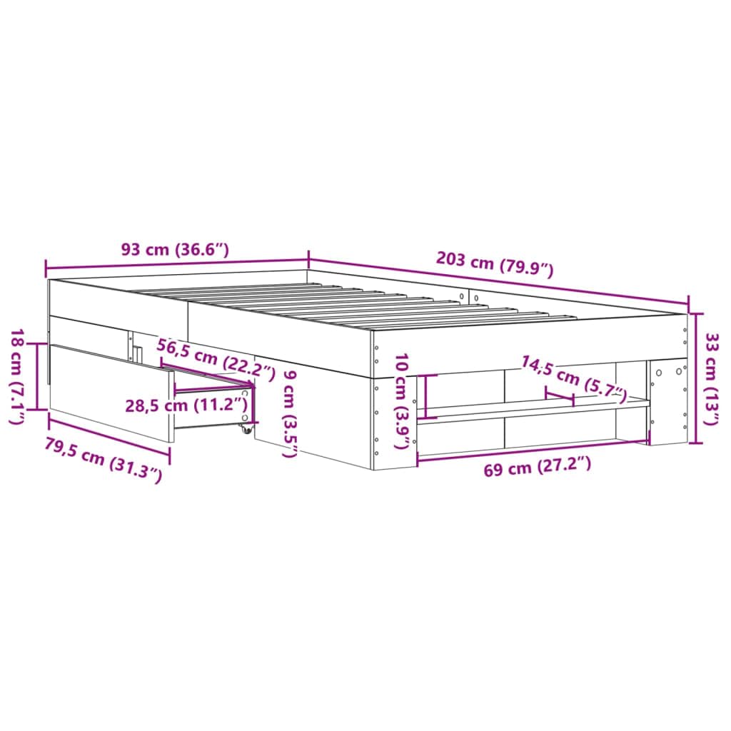 Struttura Letto, Struttura in Derivati ​​del Legno, Letto Contenitore in Legno con Cassetti e Scomparti Aperti per Materasso Singolo o Matrimoniale (90 x 200 cm)