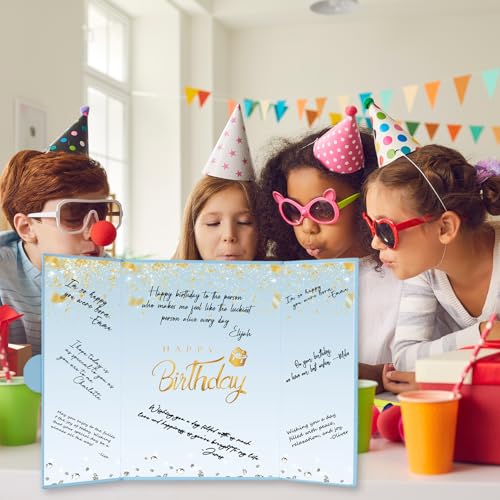 Image of Crenics Birthday Decorations for Women or Men, Dusty Blue and Gold Birthday Guest Sign in Book Alternative, Happy Birthday Signature Book 18 inch x 12 inch, Awesome Birthday Gifts for Girls Boys