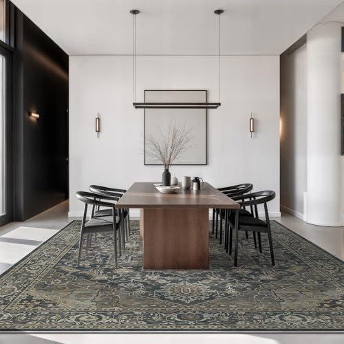 Rugland 8x10 Area Rugs - Stain Resistant Washable Rug, Anti Slip Rugs for Living Room, Vintage Tribal Area Rugs(Medallion 01-Deep/Grey, 8'x10')