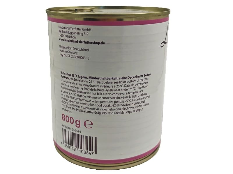 Lunderland Reinfleisch Lachs 800g Dose I Einzelfuttermittel für Hunde und Katzen I 100% frisches Lachsfilet mit Haut I ohne Zusatz von Wasser, Bindemitteln und Füllstoffen