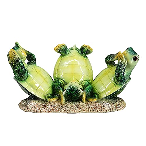 SEAKINGDOM YHH Decorative Hear-No, See-No, Speak-No Evil Seaturtle Statue . Three Truths of Man Figurines. Lucky Wealth Feng Shui Resin Seaturtle Décor. Home Office Auspicious Table Décor(Green)