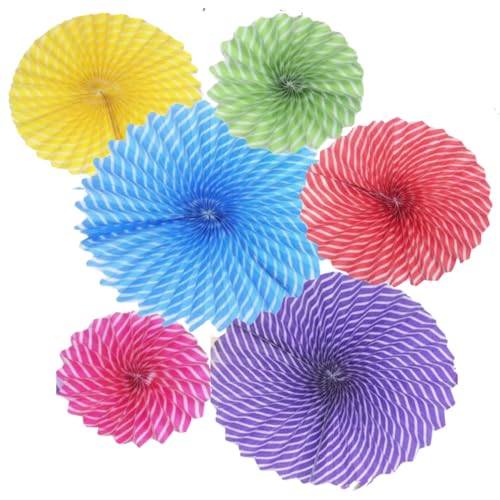 Image of Multicolor 6 Pcs Hanging Paper Fans for Birthday, Wedding, Baby Shower, Anniversary,Backdrop Party Decoration (Pack of 6)