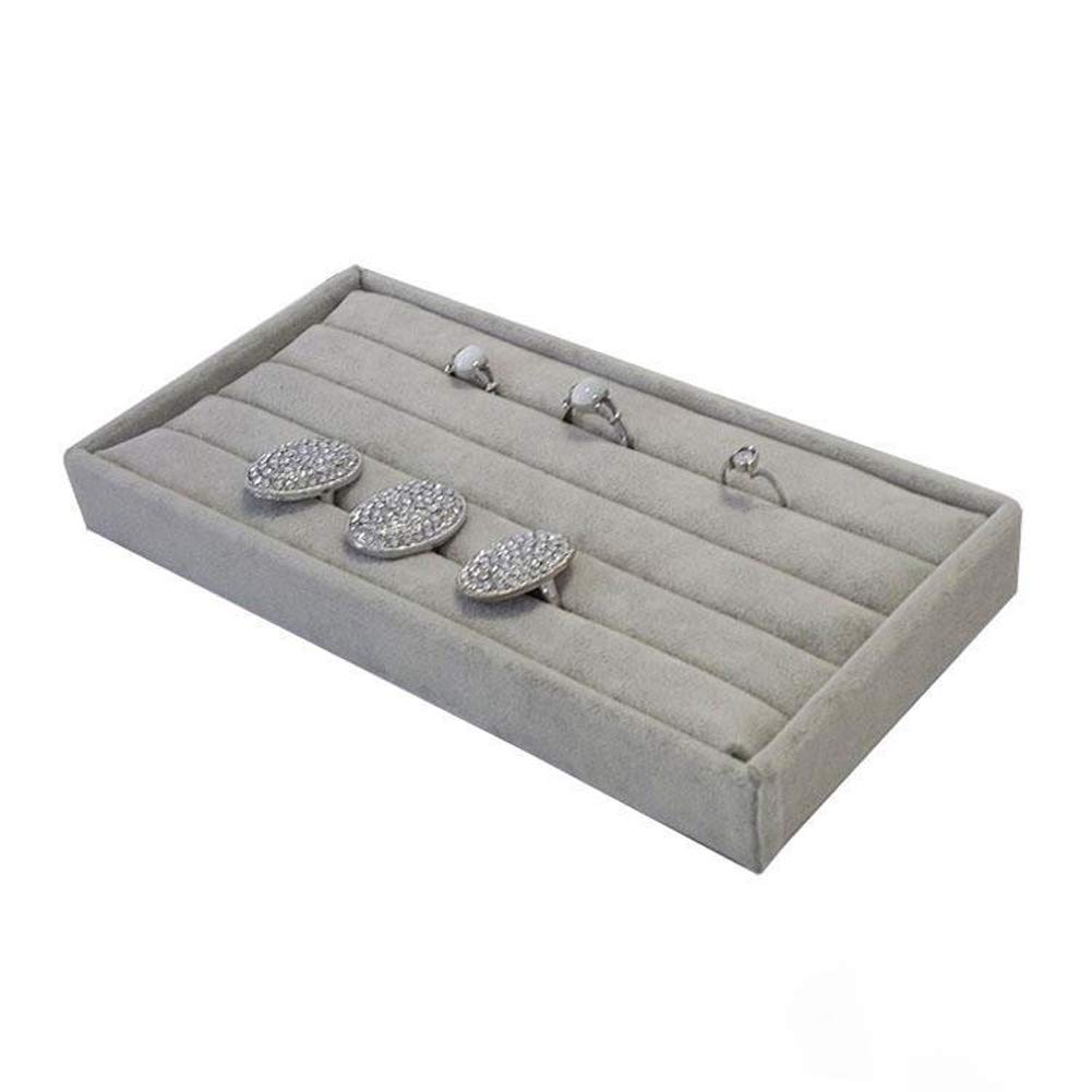 Velvet Portable Velvet Ring Insert Jewelry Display Tray Holder Stand Cufflinks Case Trinket Shop Organizer Box (Color : Rose-Red) (Grey) (Grey)