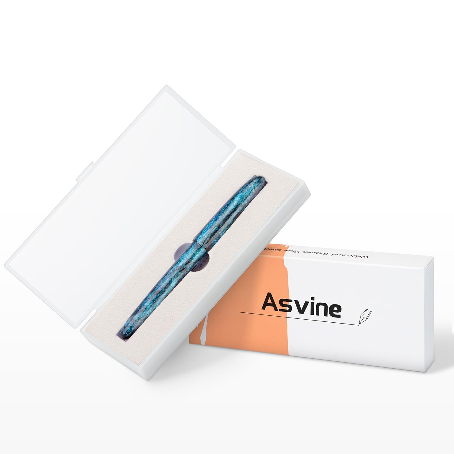 Asvine Ensemble de stylo-plume C80 à plume moyenne #8 avec convertisseur, stylo de grande taille fait main avec boîte de collection (Glitter bleu clair)