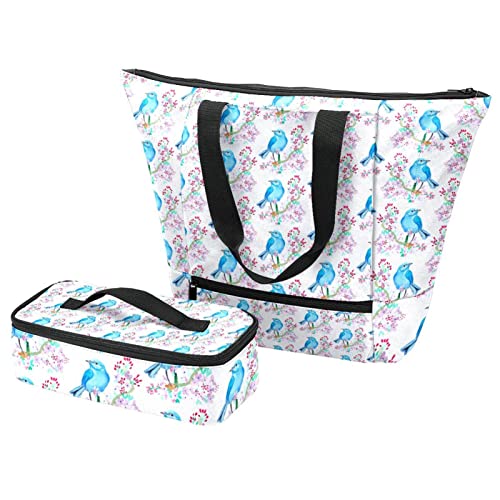 Grand sac fourre-tout et sa boîte à déjeuner avec sacs isolants oiseau