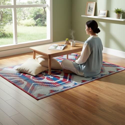 Image of Fashion mat High Plastic Mats for Sleeping On Floor Sitting Reversible Chatai Square Shape Mats for Home Living Room, Bedroom Floor, 5X7 Feet, Assorted