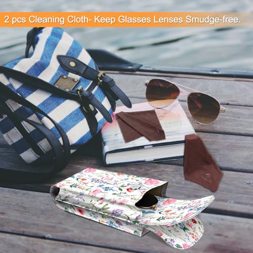 Image of FINTIE Double Glasses Case with Carabiner Hook, Portable Vegan Leather Eyeglass Case Anti-scratch Sunglasses Pouch