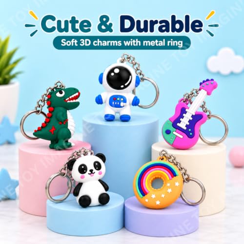 Image of Toy Imagine Rubber Cartoon Keychains for Kids (Pack of 12) Cute 3D Silicone Key Rings for Boys & Girls, Birthday Return Gifts Key Rings for Car, Bike, Backpack & House Keys Assorted