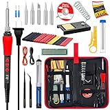 Soldering Iron Kit, 60W LED Display Digital Solder Pen, 5 Replaceable Tips, 21-in-1 Fast Heating with Solder Wire, Stand, Desoldering Pump, for Electronics Repair Hobby DIY 120V US Plug from Plusivo
