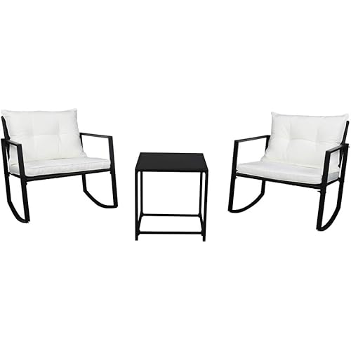 Single 2pcs Coffee Table 1pc Exposed Rocking Chair Three-Piece Set Black