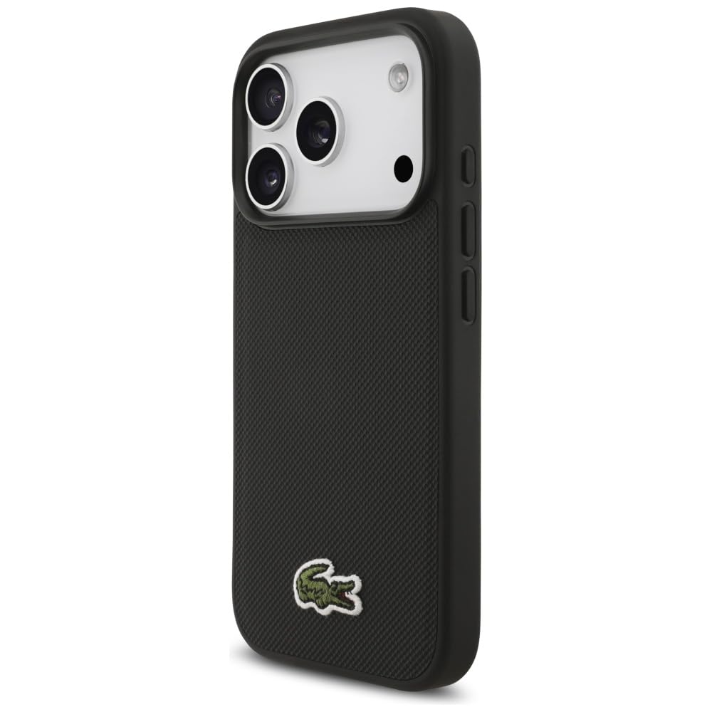 CG MOBILE Lacoste Iconic Petit Pique Woven logo kompatybilne z MagSafe etui do iPhone 17 Pro (czarne)