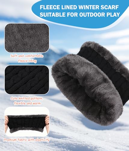 Image of Kids Winter Hat Scarf&Touchscreen Gloves Set,Knitted Beanie with Fleece Lining, Neck Warmer for Boys Girls 4-15 Years