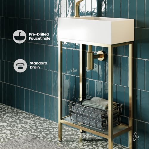 Image of Swiss Madison Pierre 19 inch Freestanding Bathroom Vanity with Open Shelf and Brushed Gold Metal Frame