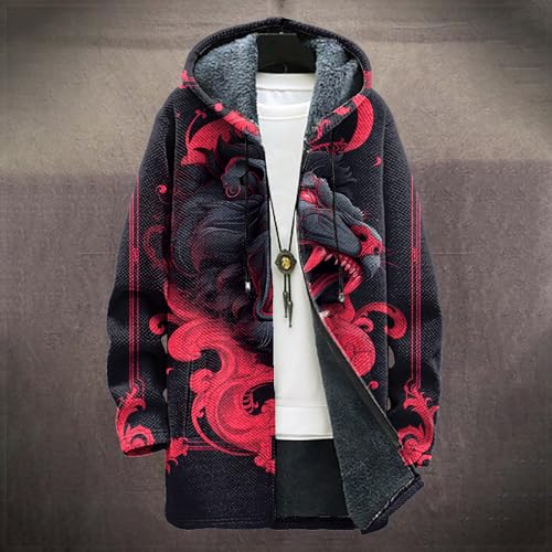 Long Hooded Cardigan Men Japanese Neon Art Graphic Open Front Zip Up Fleece Warm Fall Novelty Lightweight Coat3