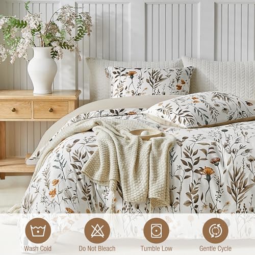 Image of Lekesky King Size Duvet Cover Set, Lightweight Soft Microfiber Comforter Cover,Reversible Duvet Cover King with Branch Pattern, 3 Pieces Khaki Bedding Set with Zipper and 2 Pillowcases