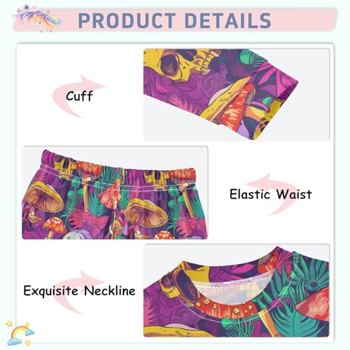 Fustylead Vivid Psychedelic Mushrooms Flower and Skull Pajamas Cotton Sleepover PJ Set Long Sleeve Lounge Wear4