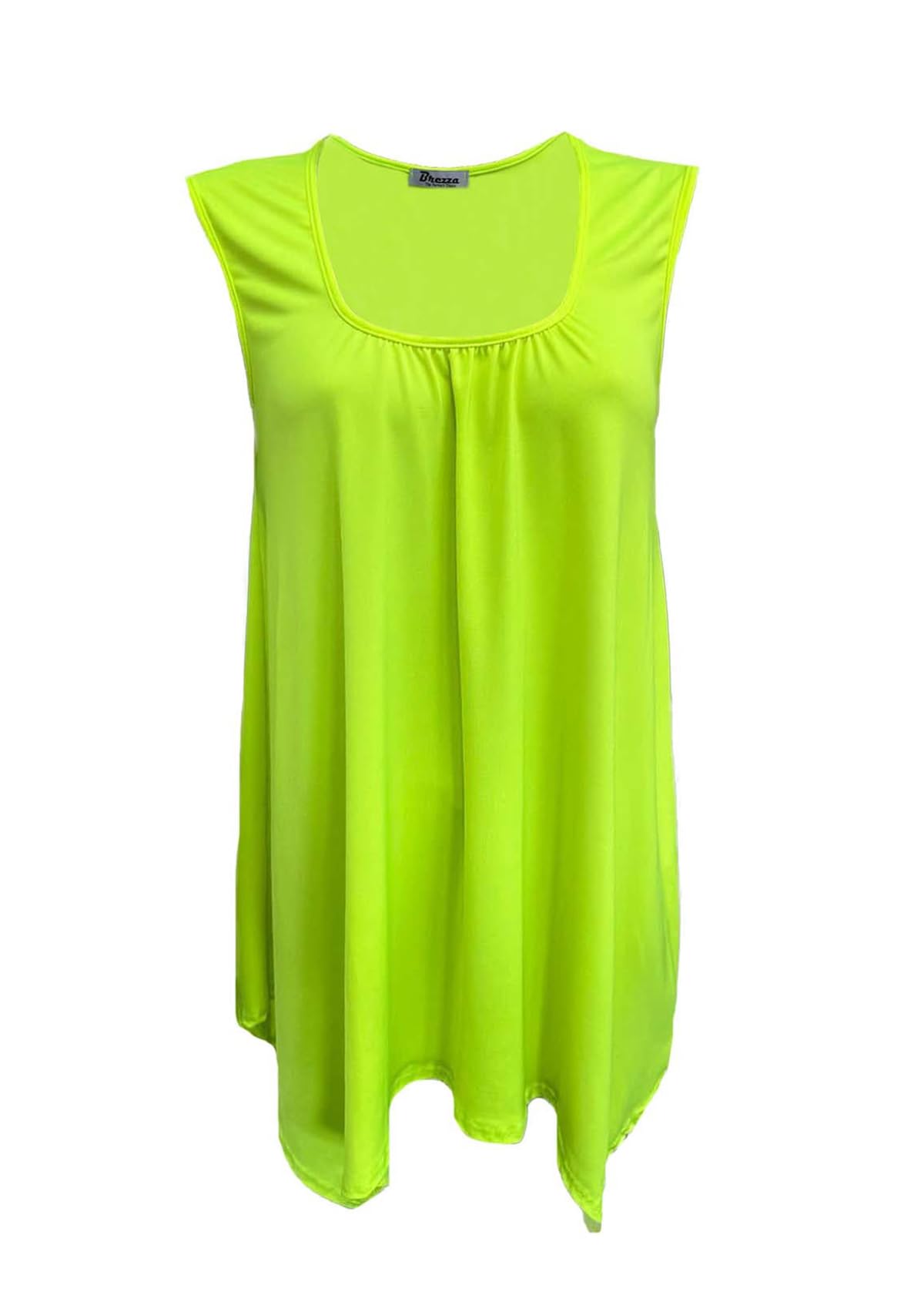 Purple Hanger Women's Neon Yellow Sleeveless Stretch Gathered Round Neck Uneven Hem Long Vest T-Shirt Top (As8, Numeric, Numeric_16, Numeric_18, Regular, Regular, )